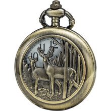 Orologio da tasca con movimento al quarzo giapponese con cassa in bronzo e catena (metallo)