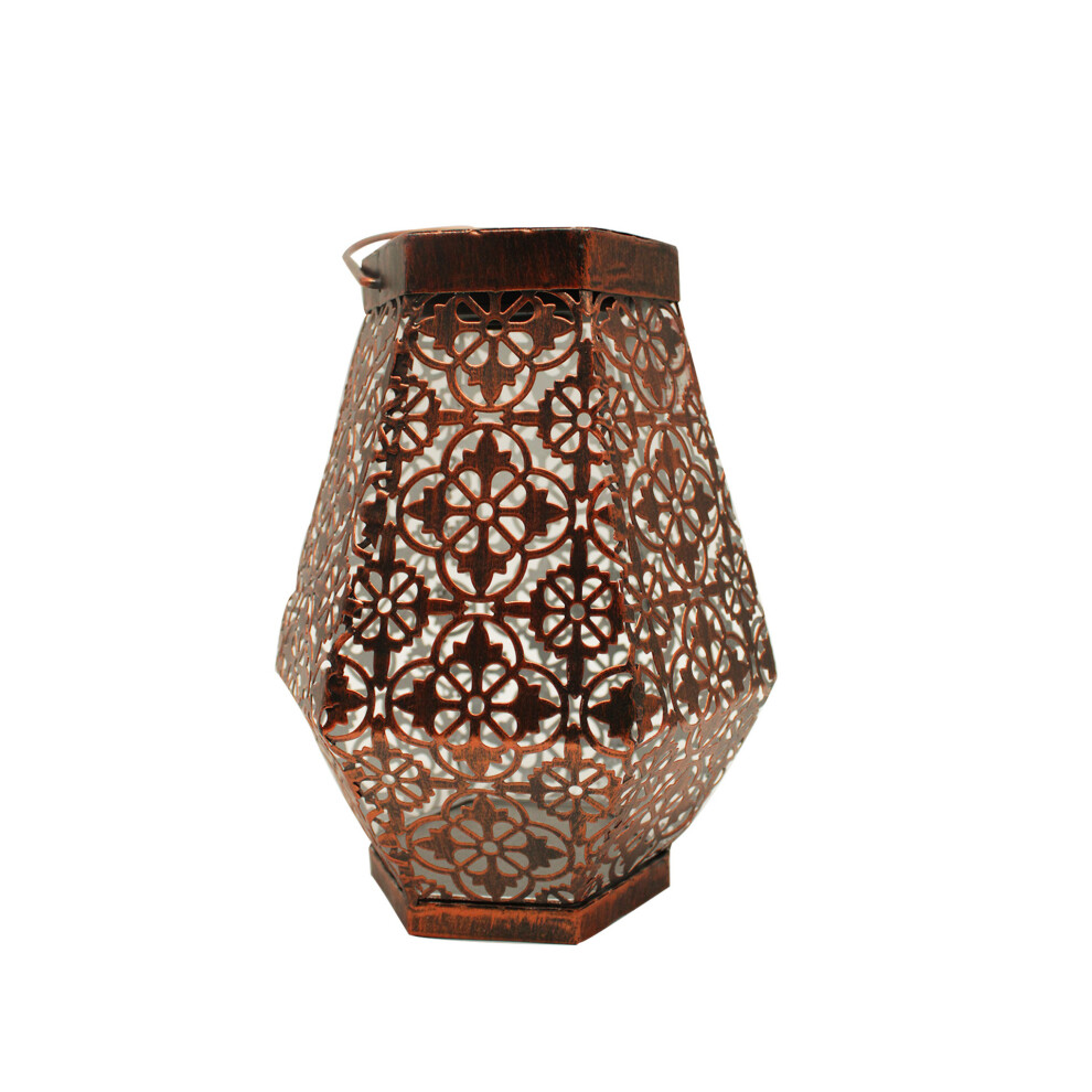 Solar Lantern For Outdoor Hexagon Set Of 1 Moroccan LED Lamp Garden Decoration Lanterns For The Terrace And Balcony Metal Copper Color