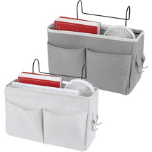 2 bolsillos para cama (gris, blanco), organizador de lona impermeable para estante de cama, cesta colgante para mesita de noche, bolsillo para cama pa