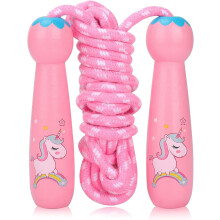 Corda per saltare per bambini, corda di cotone regolabile con manico in legno decorata con motivo a cartoni animati per bambini, ragazzi e ragazze per