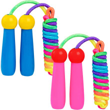 Corda per saltare per bambini, [2 pezzi] Corda di cotone regolabile con manico in legno Corda per saltare comoda e antiscivolo per ragazzi e ragazze A