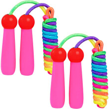 Corda per saltare per bambini (rosso), [2 pezzi] Corda di cotone regolabile con manico in legno Corda per saltare comoda e antiscivolo per ragazzi e r