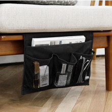 Organizador de mesita de noche - Negro - 4 bolsillos - Para cama o sof? - Bolsa de almacenamiento colgante - Estuche para libros, tel?fono, anteojos,