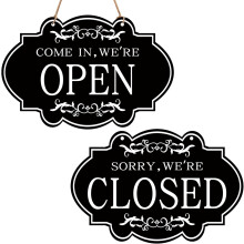 Open Closed Sign (30 x 20 cm), Double Sided Reversible Come In We're Open and Sorry We're Closed Shop Hanging Sign for Restaurant Club Cafe Hotel