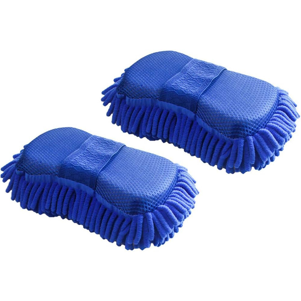 2X Chenille Microfiber Car Cleaning Sponge Chenille Microfiber Wash Mitt For Car Vehicle Care Washing Brush Sponge With Built-In Hand Strap Body Wash 9469042691347