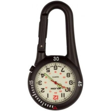 Orologio da tasca unisex con quadrante bianco, movimento analogico al quarzo in metallo nero con moschettone a clip nero