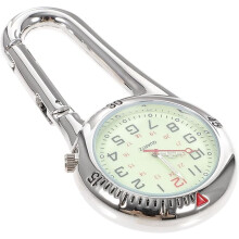 (Argento) Orologio da tasca unisex con quadrante bianco, movimento al quarzo analogico in metallo nero con moschettone a clip nero