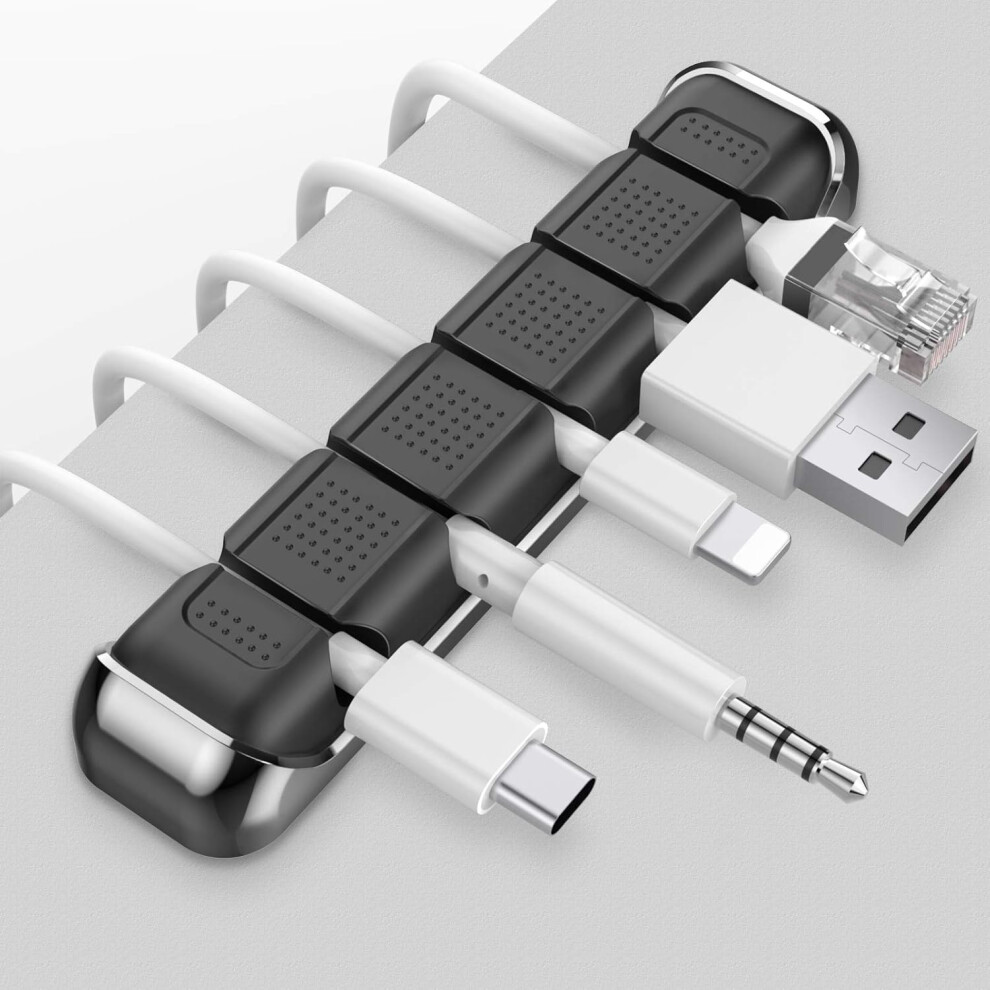 (Black) Desktop Organizer With Cable Clips, 5 Cable Slots, Metal Frame, Cable Management, Usb Cable Storage, Charger Cables/Cords, Home, Office And Ca 9469042694959