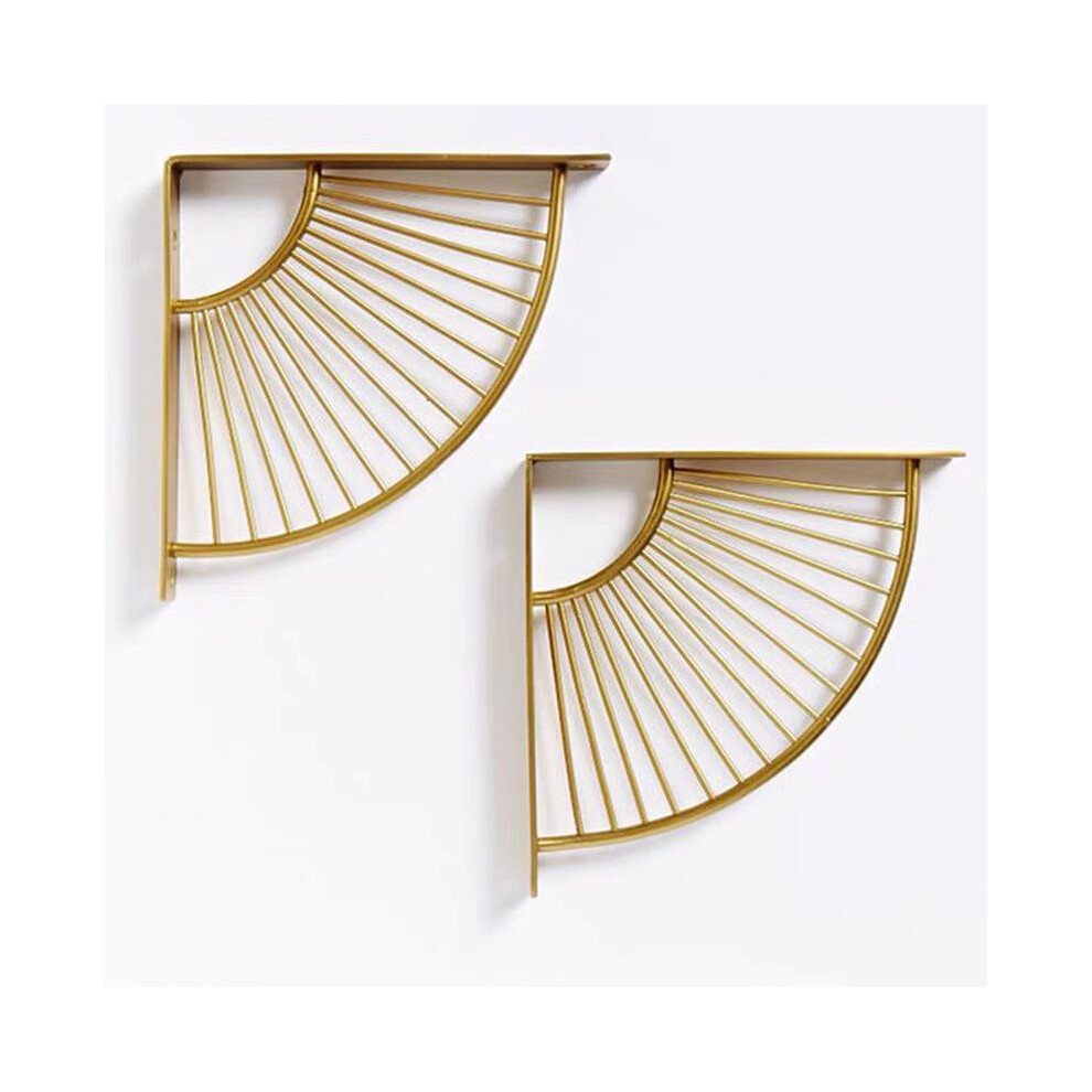 (Gold) Set Of 2 Gold Scalloped Bookcase Brackets - Metal Wall Brackets For Dining Room, Wall Shelf, Bookshelf 9469042695109