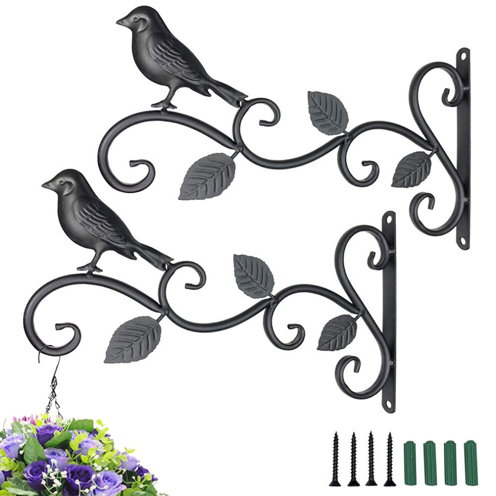 Crochets de suspension pour plantes de balcon noirs, 30 x 18,5 cm, 2 avec vis, pour jardinières intérieures et extérieures, éclairage de jardin.