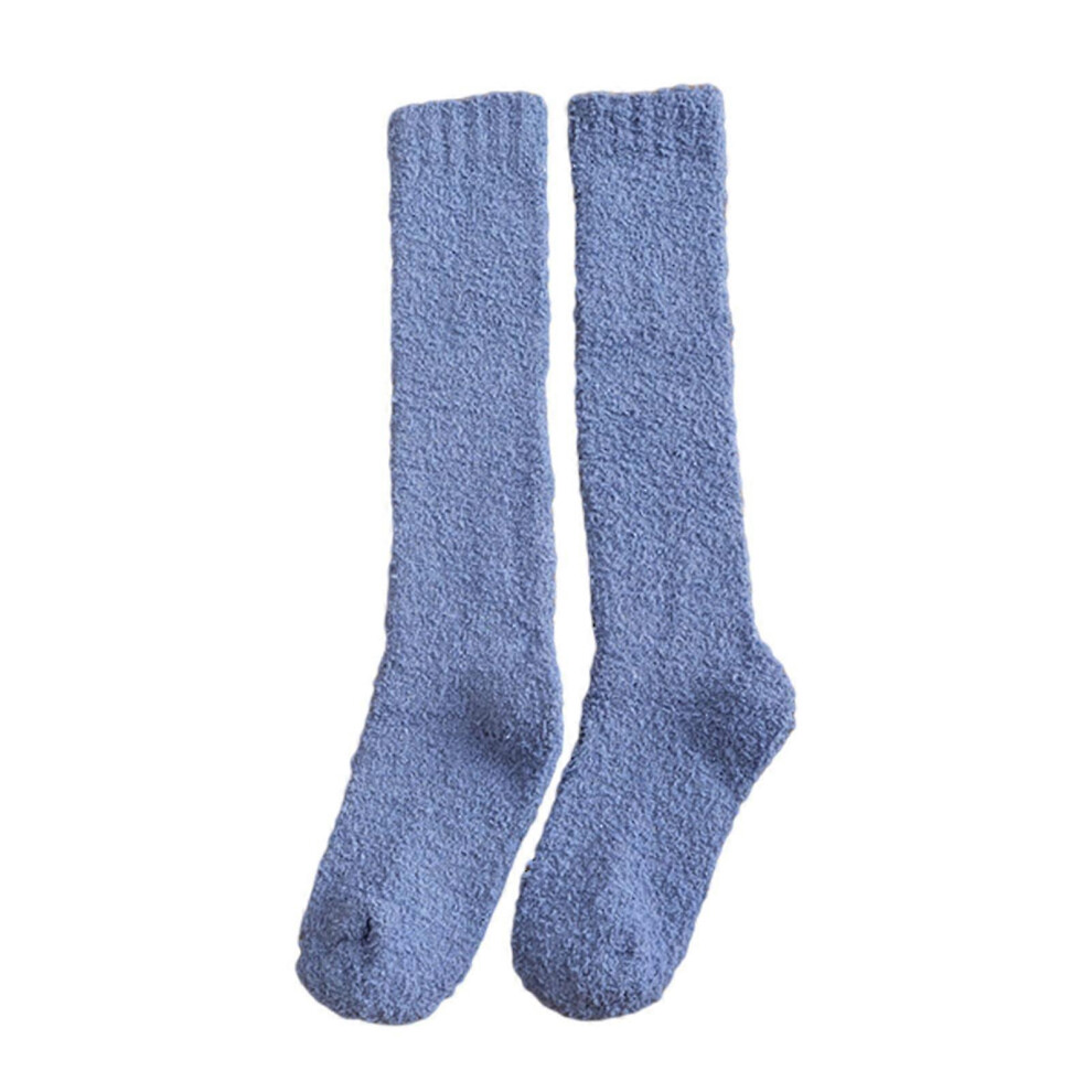 (Grey Blue, One Size) Mytjv-Women Thigh High Long Socks Stockings Fluffy Knee Fleece Slipper Socks 5063595939846