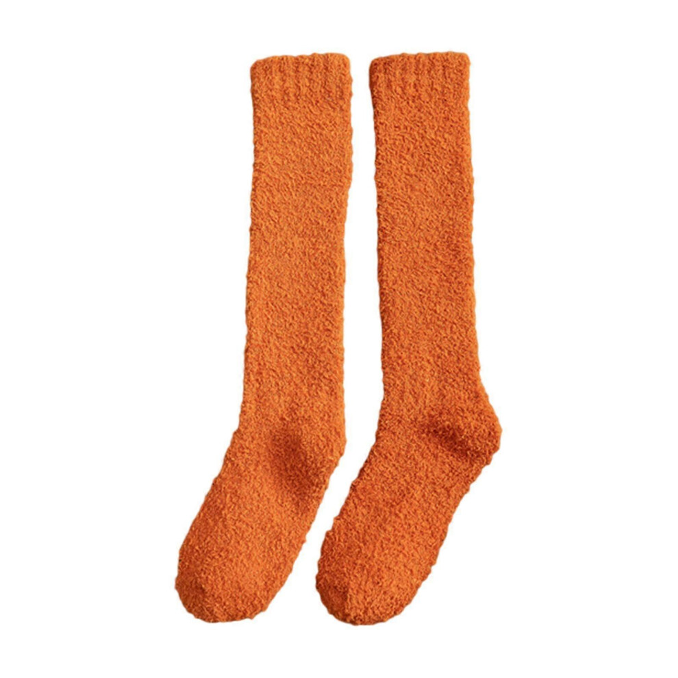 (Orange, One Size) Mytjv-Women Thigh High Long Socks Stockings Fluffy Knee Fleece Slipper Socks 5063595939921
