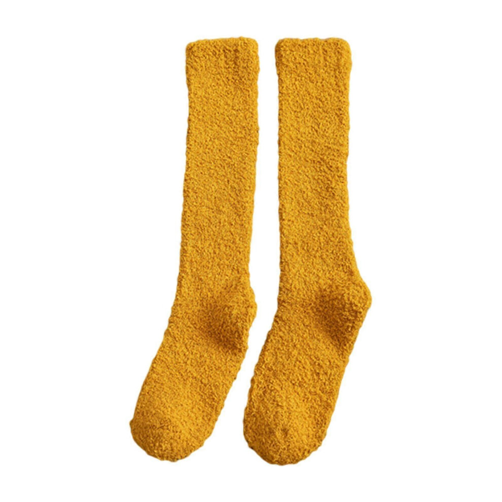 (Turmeric, One Size) Mytjv-Women Thigh High Long Socks Stockings Fluffy Knee Fleece Slipper Socks 5063595939938