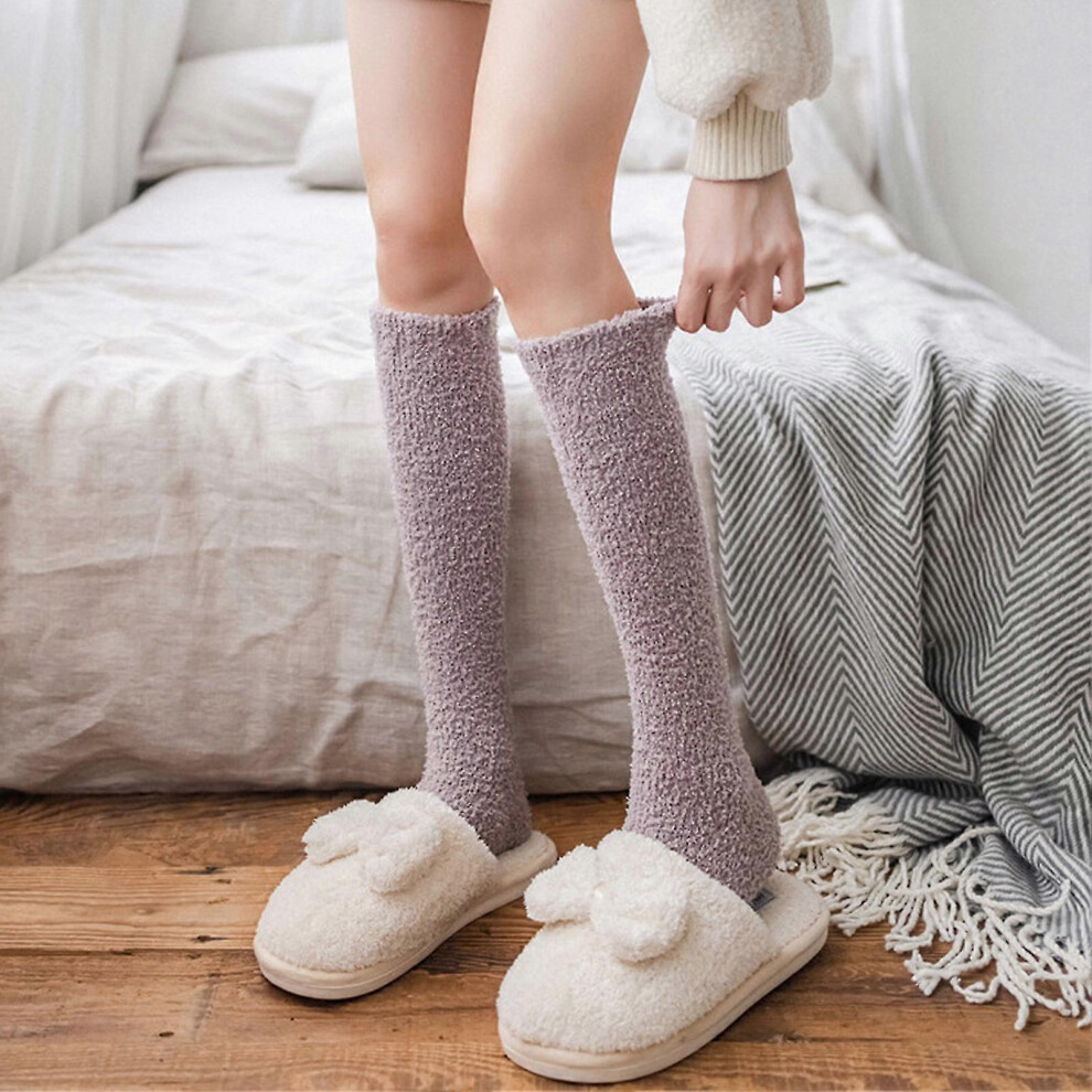 (Khaki, One Size) Mytjv-Women Thigh High Long Socks Stockings Fluffy Knee Fleece Slipper Socks 5063595939853