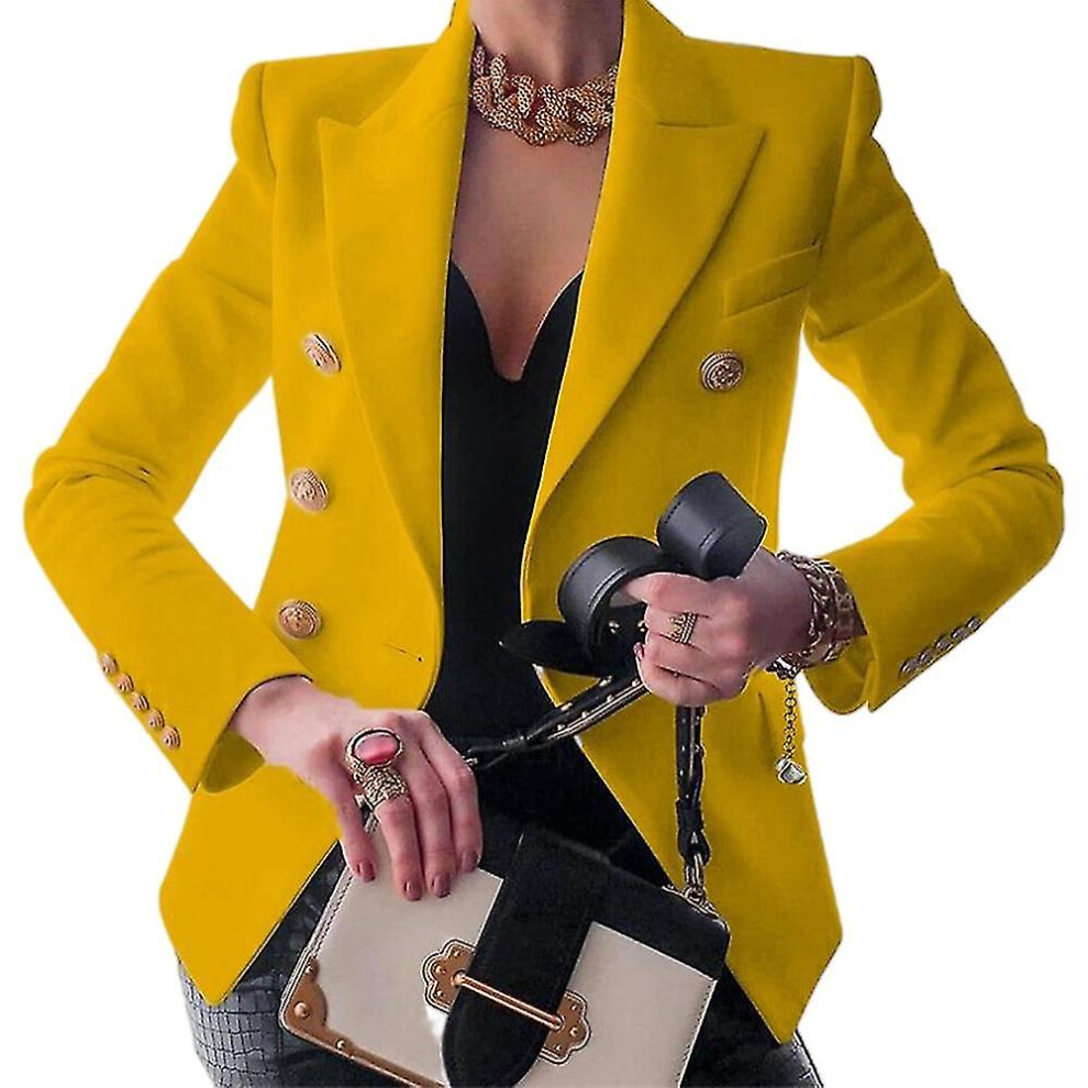 (M, Yellow) Mytjv-Womens Double-Breasted Blazer Coat Long Sleeve Lapel Formal Slim Jacket Outwear 5062994794872