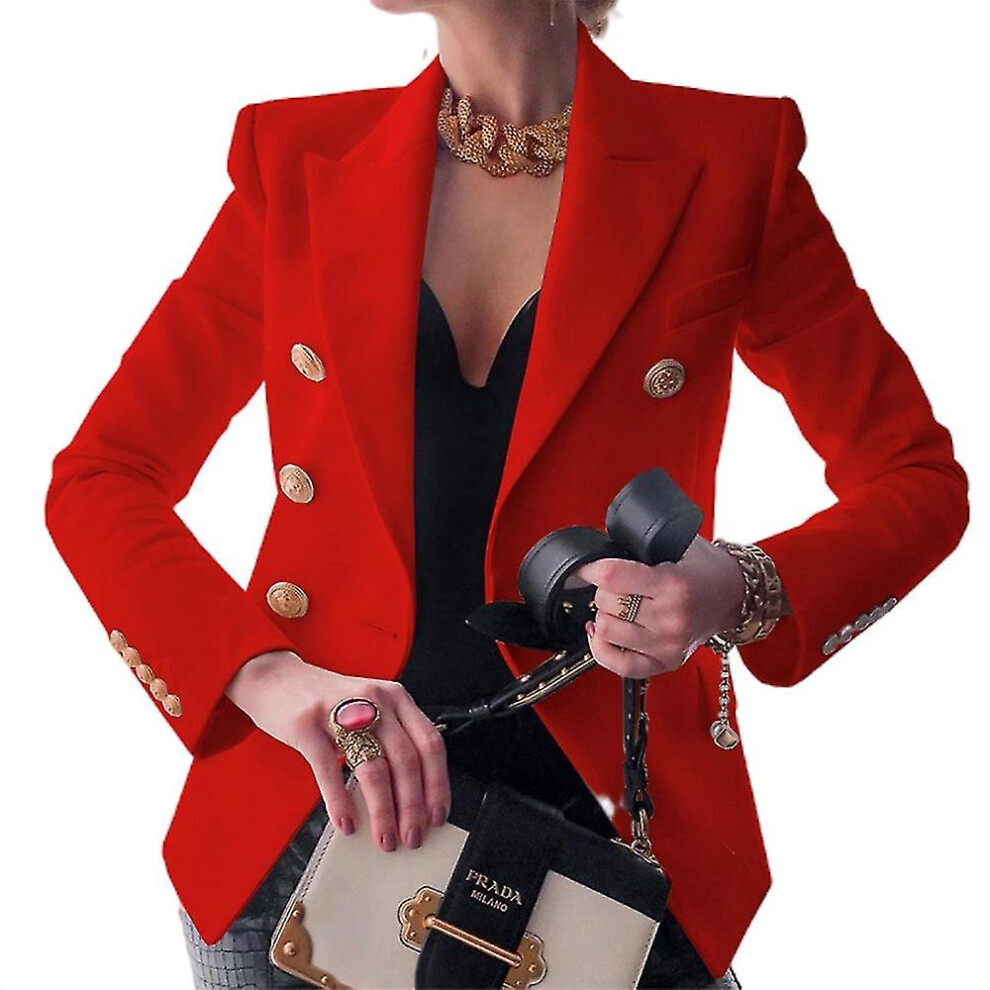 (2Xl, Red) Mytjv-Womens Double-Breasted Blazer Coat Long Sleeve Lapel Formal Slim Jacket Outwear 5062994795282
