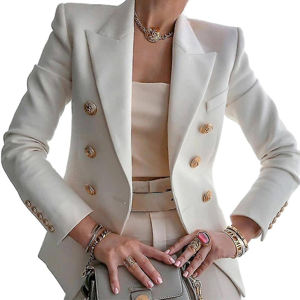 (M, White) Mytjv-Womens Double-Breasted Blazer Coat Long Sleeve Lapel Formal Slim Jacket Outwear 5062994794896