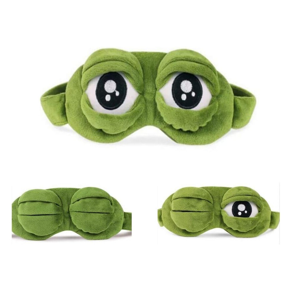 Lifeasy Green Eye Mask, Fluff Face Sleepy Face Funny Novelty Cartoon Frog Eye Cover Sleeping Travel Mask (Green)