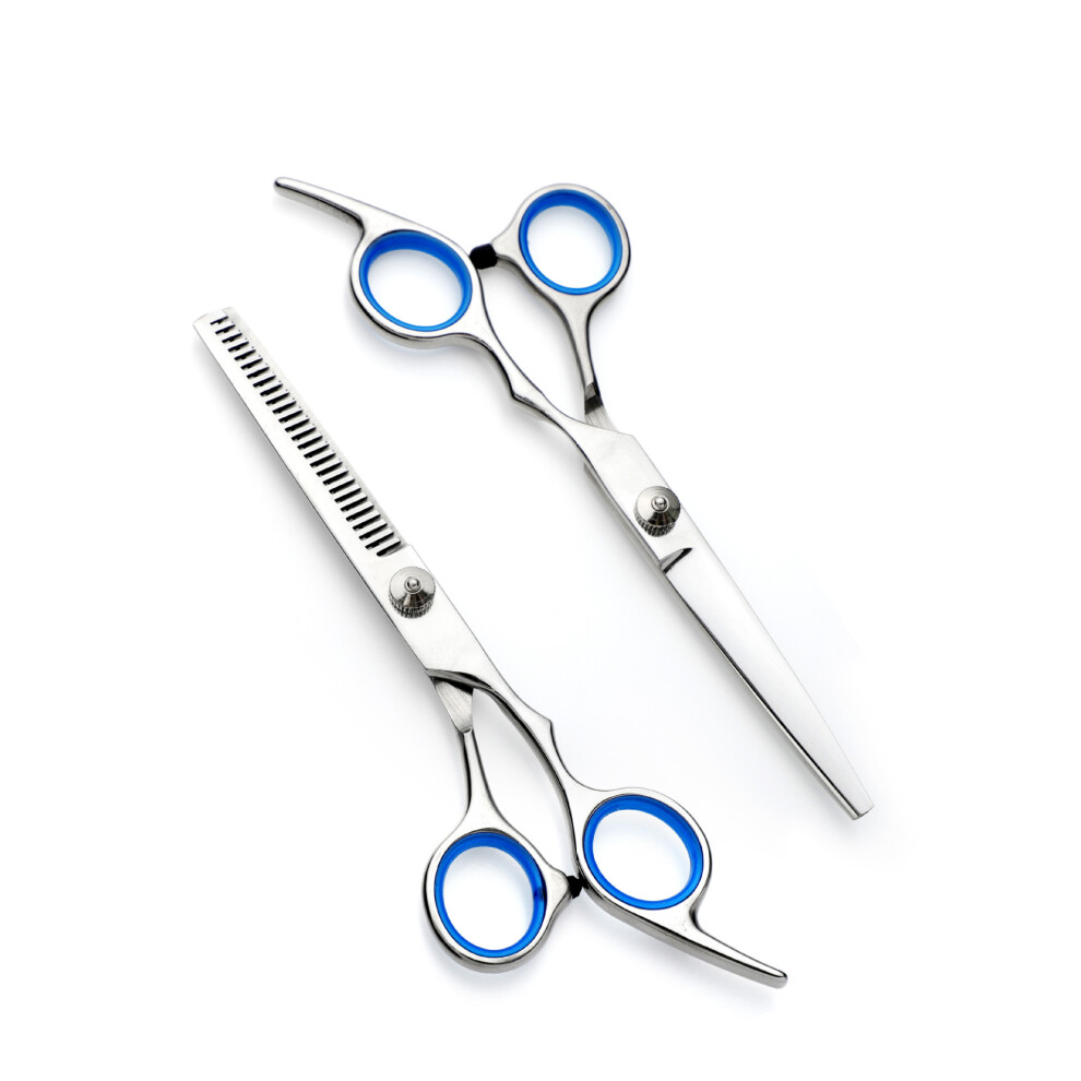 Lifeasy 7''(18Cm) 2Pcs Blue Hairdressing Scissors Professional Hair Scissors Thinning Barber Salon Hair Cutting Stainless Steel