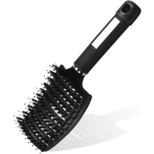 (Black) Hair, Boar Bristle Brush, Professional Curved Vented Hairdresser Hair Styling Tools Quick Dry Detangling Massage Brushes