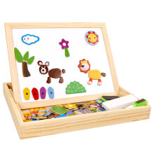 Magnetische Holzpuzzles, Magnetische Doppelseitige Tafel, Zeichenbrett Farbstifte Kreide, Lernspielzeug für Kinder ab 3 Jahren