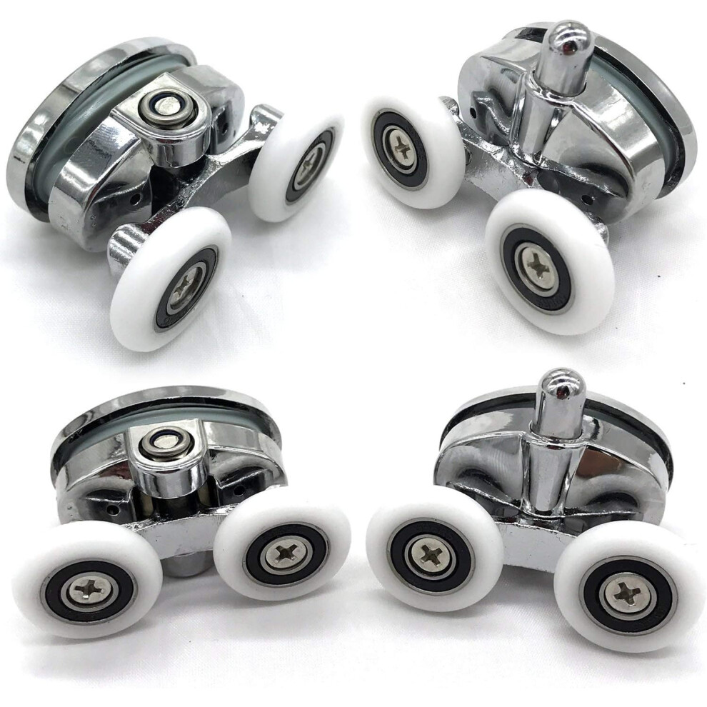 Set Of 4 Shower Door Rollers - Two Wheels - Oval - Butterfly Shaped (25Mm) 9113374504768