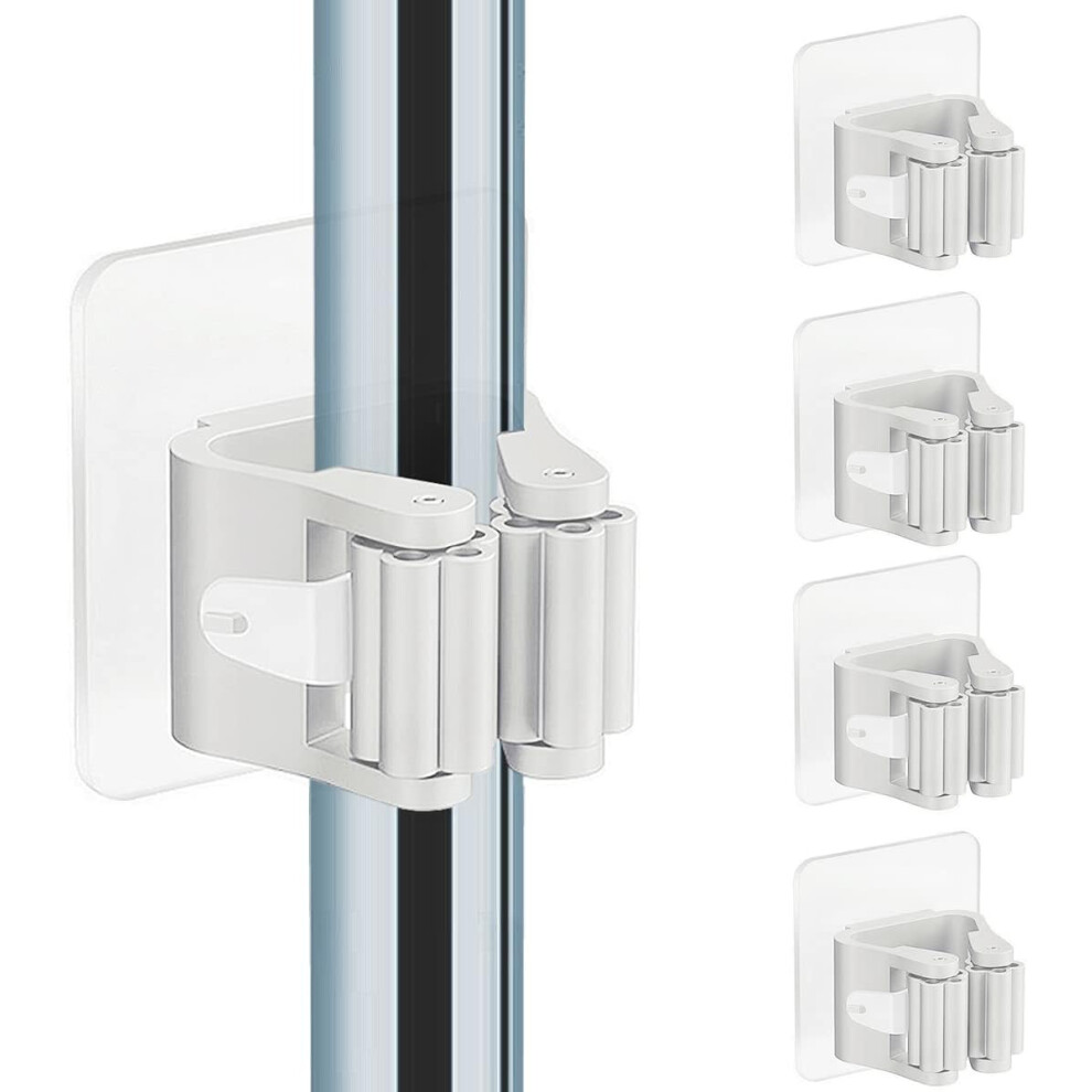 Lot de 5 supports pour balais et serpillères, auto-adhésifs, sans vis, pour extérieur et intérieur, à suspendre au mur, pour balais, blanc