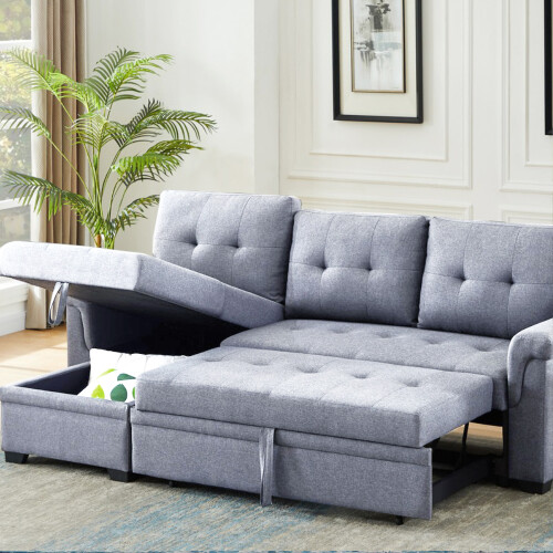 Living And Home 3-Seater Upholstered Corner Sofa Bed with Storage