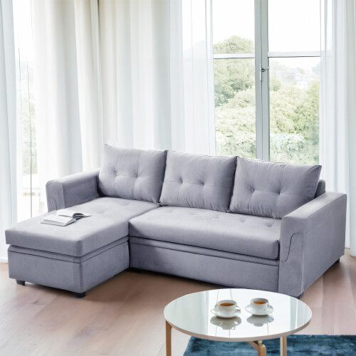 Living And Home 3-Seater Upholstered Corner Sofa Bed with Storage 1