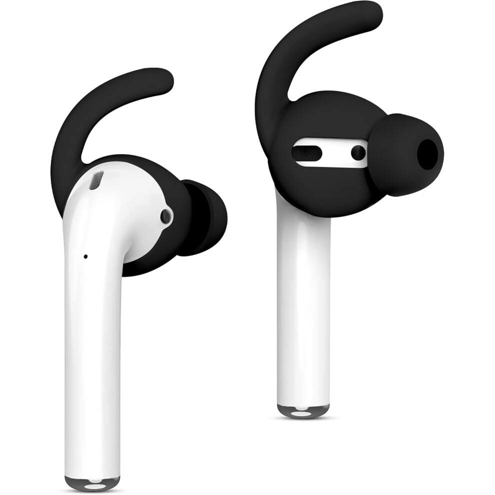 Pads Compatible With Airpods 1 & 2 (2 Pairs) Earpods [Silicone Anti-Fall Ear Hooks] [Headphone Ear Holders] (Black) Black 9113374507073