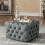 Living And Home Grey Velvet Buttoned Tufted Footstool 62cm x 62cm x 40cm 1