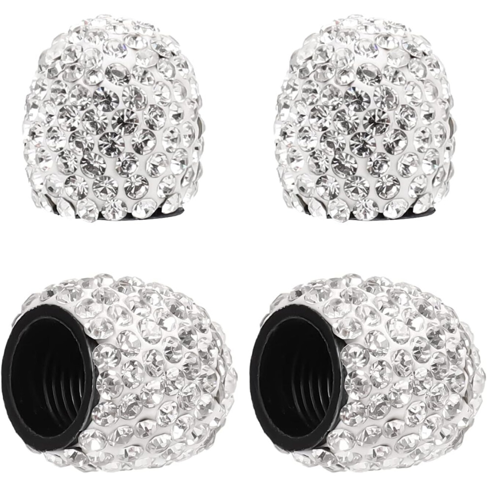 4Pcs Tire Valve Caps, Rhinestone Auto Valve Caps Valve Stem Covers Airtight Seal For Cars Suv Trucks Motorcycles White 9113374509411