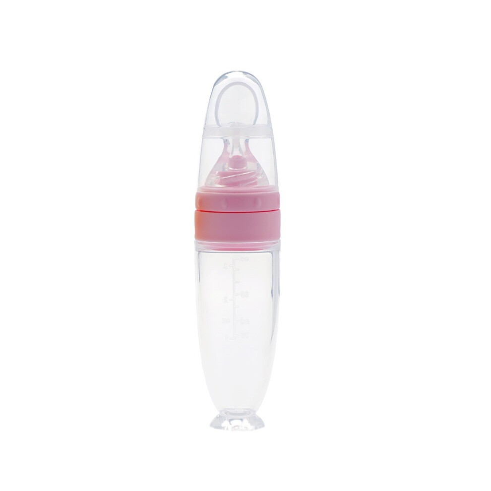 Baby Silicone Squeeze Bottle Spoon Feeding For Cattle Rice Cereal Feed Supplement (Pink) Pink Lifeasy