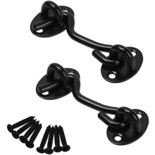 2 Piece 4" Lodge Hook and Eye Door Lock Stainless Steel - Black with mounting screws for lodge door cabinet doors