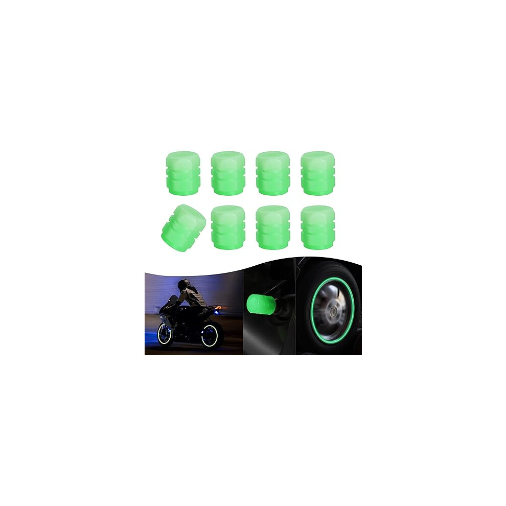 Fluorescent Tire Valve Cap(Green), 8Pcs Luminous Universal Dustproof Tire Valve, Glowing Valve Stem Cover Decoration Accessories For Car, Truck, Suv, Green 9113374510684