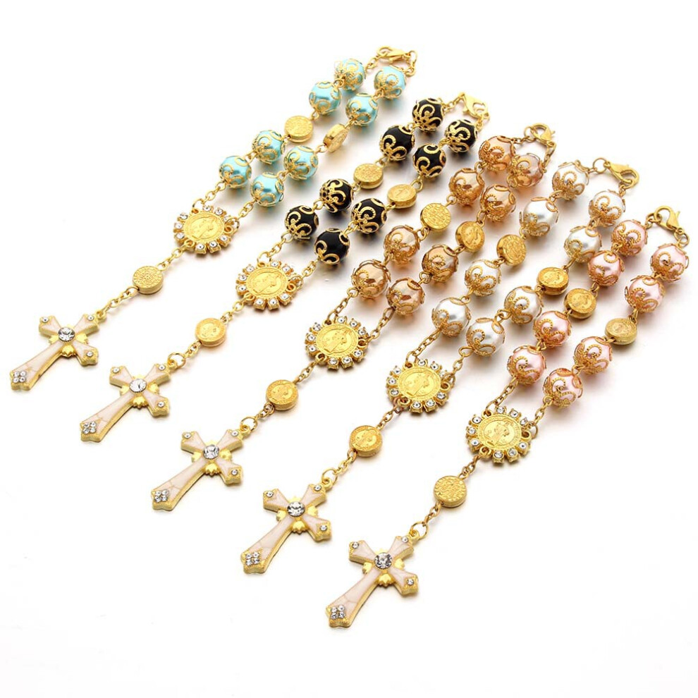 5Pcs Car Rosary For Rearview Mirror, 5 Pieces Car Mirror Hanging Cross Auto Rosary Rearview Mirror Pendant Car Hanging Accessories Interior Decors For 9113374511537