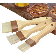 3 Pcs Pastry Brushes Natural Bristle Brush Baking Brush BBQ Brush Oil Brush with Hole Width 2.5 / 4 /5cm Grill Brush Flexible Bristle Cake Brush Bakin