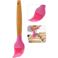 Pink Silicone Bristles Pastry Brush, Wooden Handle BBQ Basting Brush, Non-Stick Flexible Kitchen Accessories for Baking Grilling Cooking Oiling