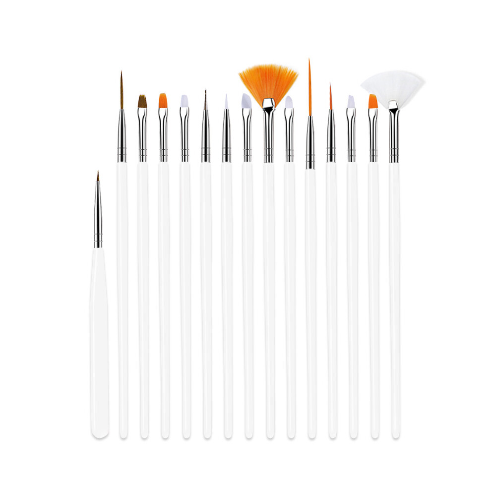 Lifeasy White Nail Brushes Set, (White) 15 Pieces Nail Art Brushes, Acrylic Nail Brush, For Nail Polish Drawing Salon Manicure Diy Makeup