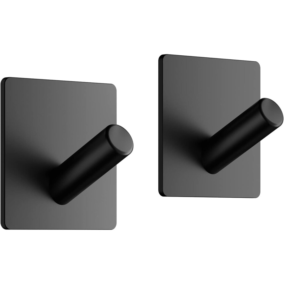Lot de 2 crochets muraux adhésifs en acier inoxydable sans perçage, crochet pour torchon/serviette, pour cuisine et salle de bain - Noir