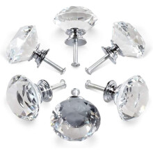 6 Crystal Handles,30mm Diamond Crystal Drawer Cabinet Door Handles,Kitchen Glass Door Handles,Storage Cabinets and Dressing Tables for Home Kitchens a