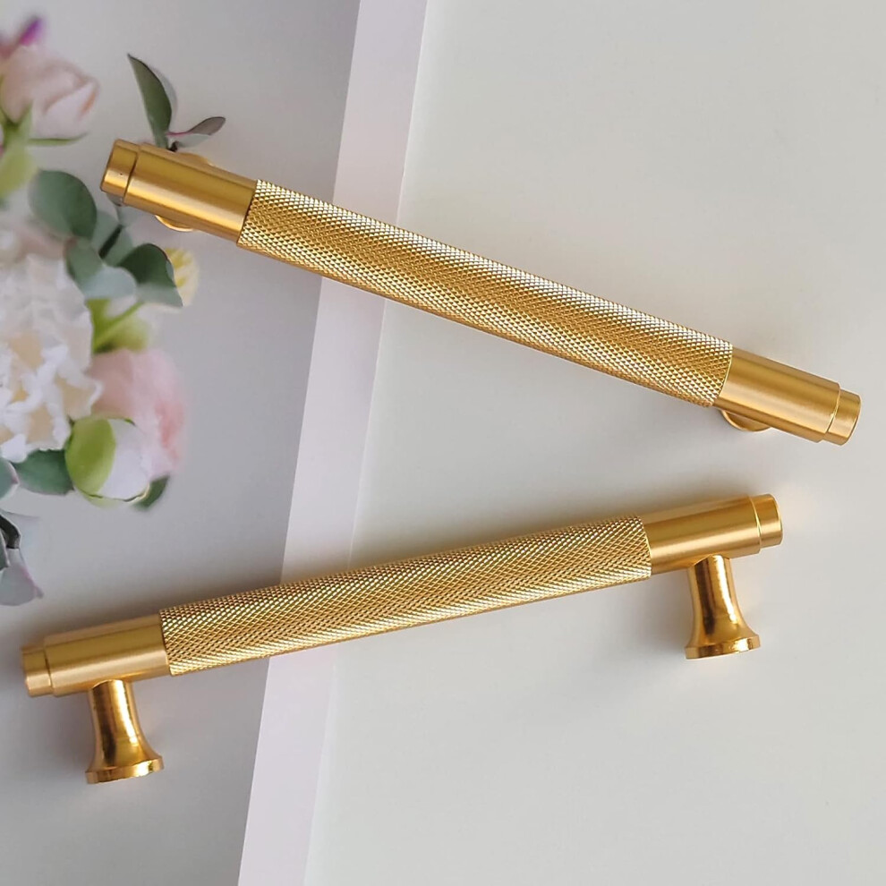 Set Of 2 Gold Modern Cupboard Pulls 128Mm Hole Spacing Kitchen Door Handles Vintage Pulls For Kitchen Cabinets, Dresser, Wardrobe (Brushed Gold) 9113374515627