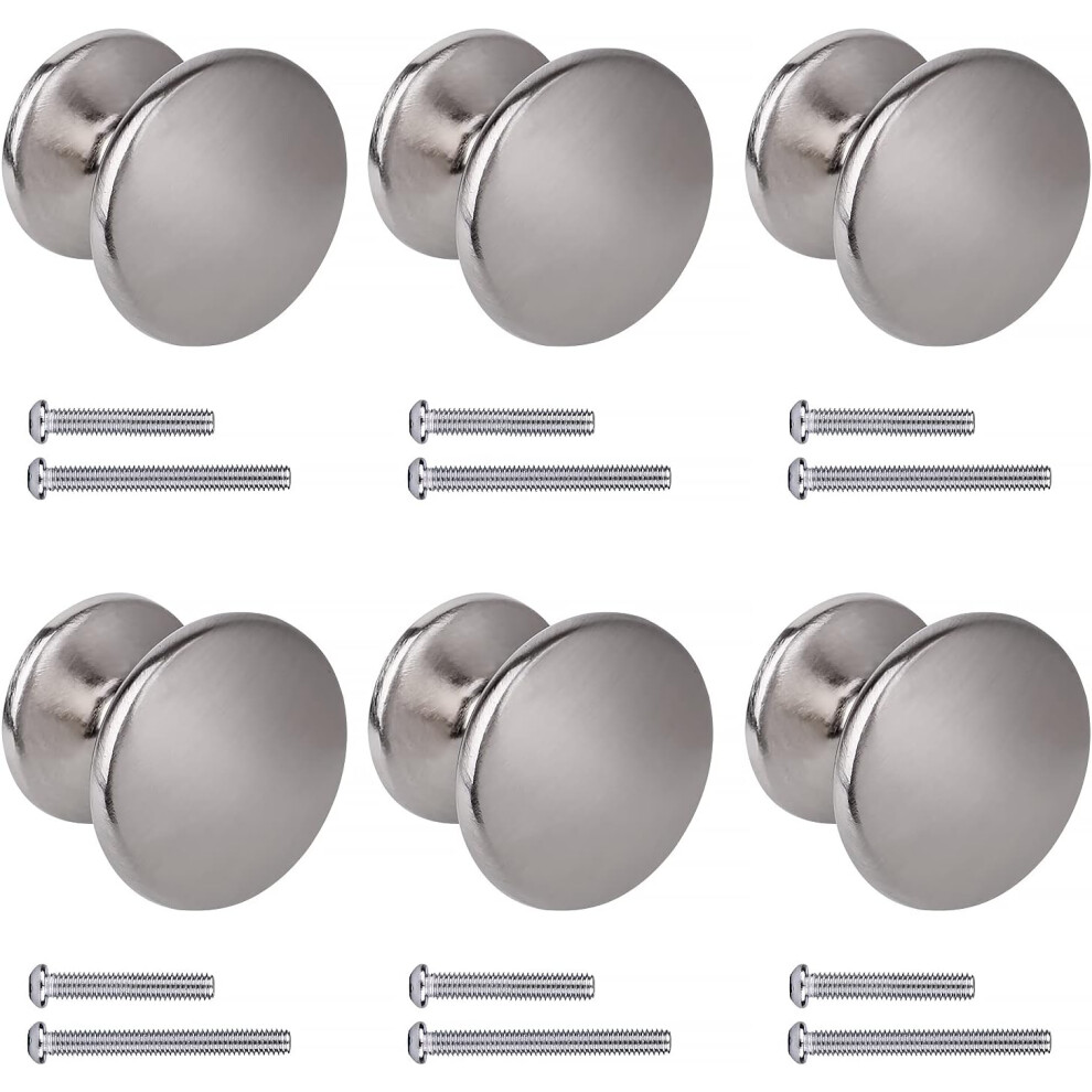 Round Door Knobs Drawer Knobs 27Mm Furniture Pulls For Cupboard Cabinet Kitchen (6, Silver) 9113374515597