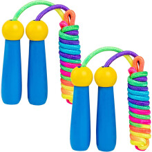 Corda per saltare per bambini, [2 pezzi] Corda di cotone regolabile con manico in legno Corda per saltare comoda e antiscivolo per ragazzi e ragazze A