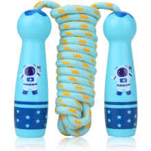 Corda per saltare per bambini, corda di cotone regolabile con manico in legno decorata con motivo a cartoni animati per bambini, ragazzi e ragazze per