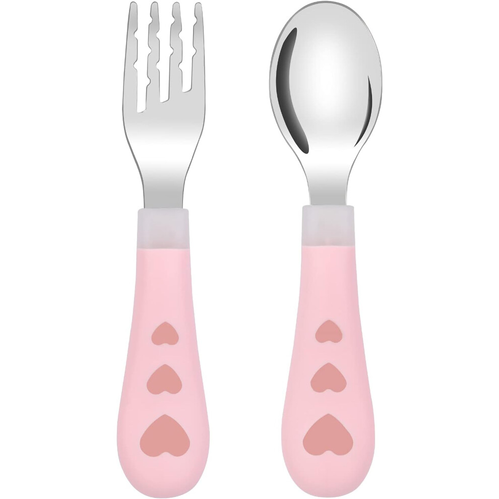 Lifeasy Children's Cutlery Set, 2Pcs Children's Fork And Spoon Set Children's Stainless Steel Spoon And Fork 304 Stainless Steel + Pp