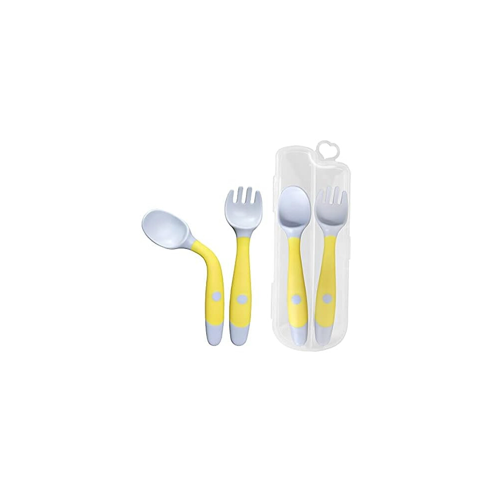Lifeasy 2Pcs Infant Training Spoon And Fork, Flexible And Heat Resistant Easy To Grip Learning Spoon, Fork For Kids (Yellow)