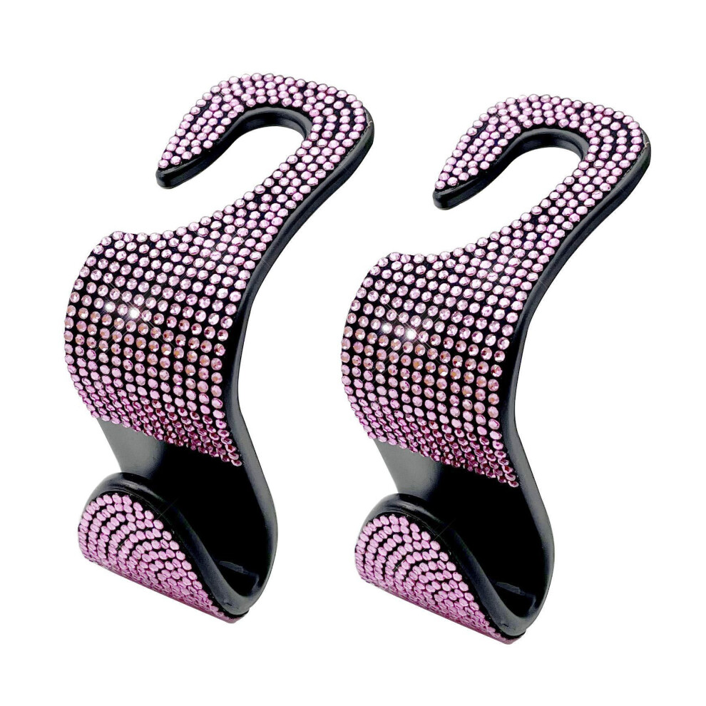 Lifeasy Pink Universal Car Headrest Hook, 4 Pack Car Seat Hooks, Multifunctional Car Hooks For Handbag And Clothes, Universal For Most Vehicle, Rhinestone