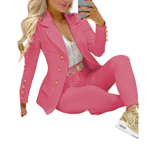 (pink, xxl) Women's Suit Jacket Pants Jacket
