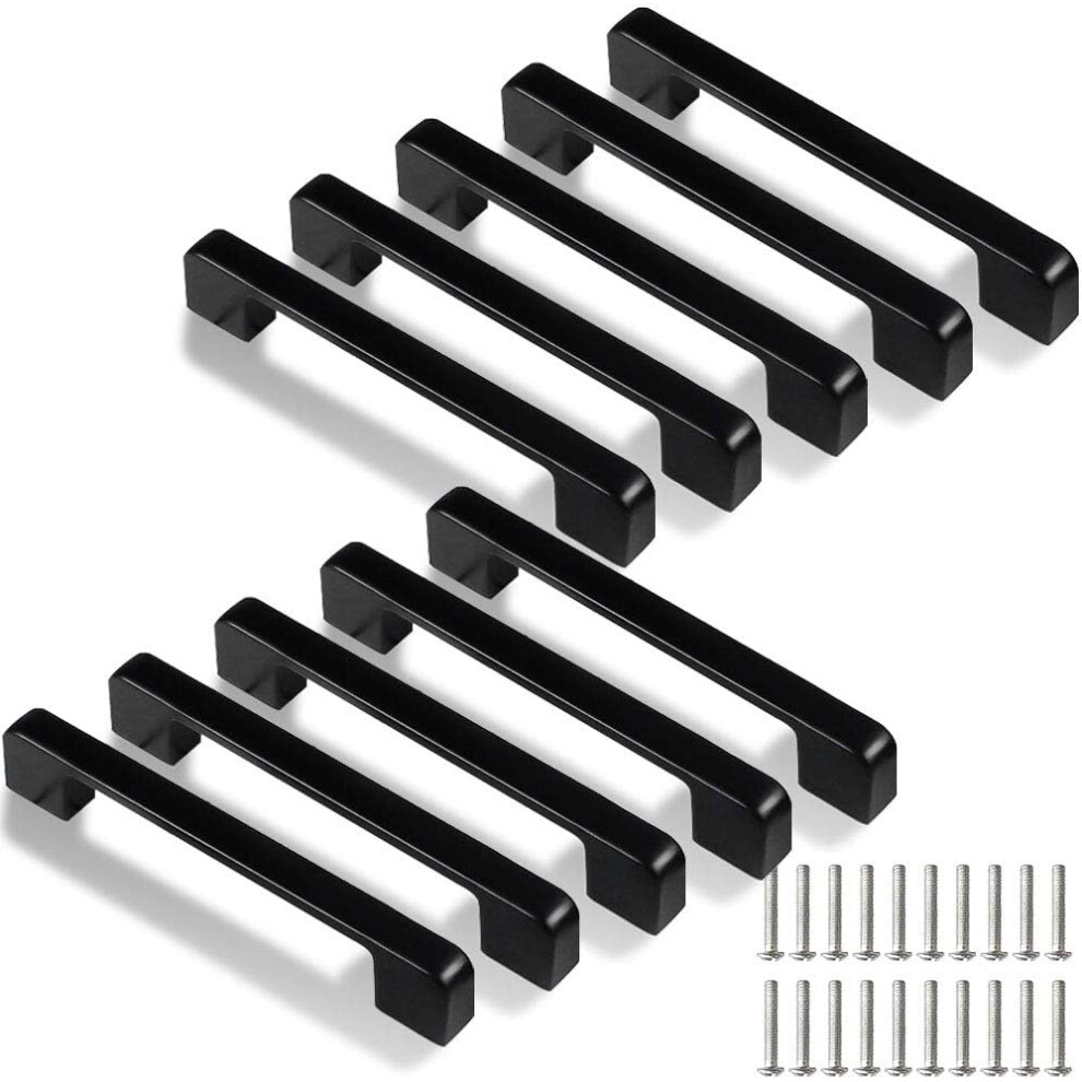 128mm Kitchen Handle, 10 Pcs Black Kitchen Cabinet Handles for Door, Drawer, Cabinets (with Screws)